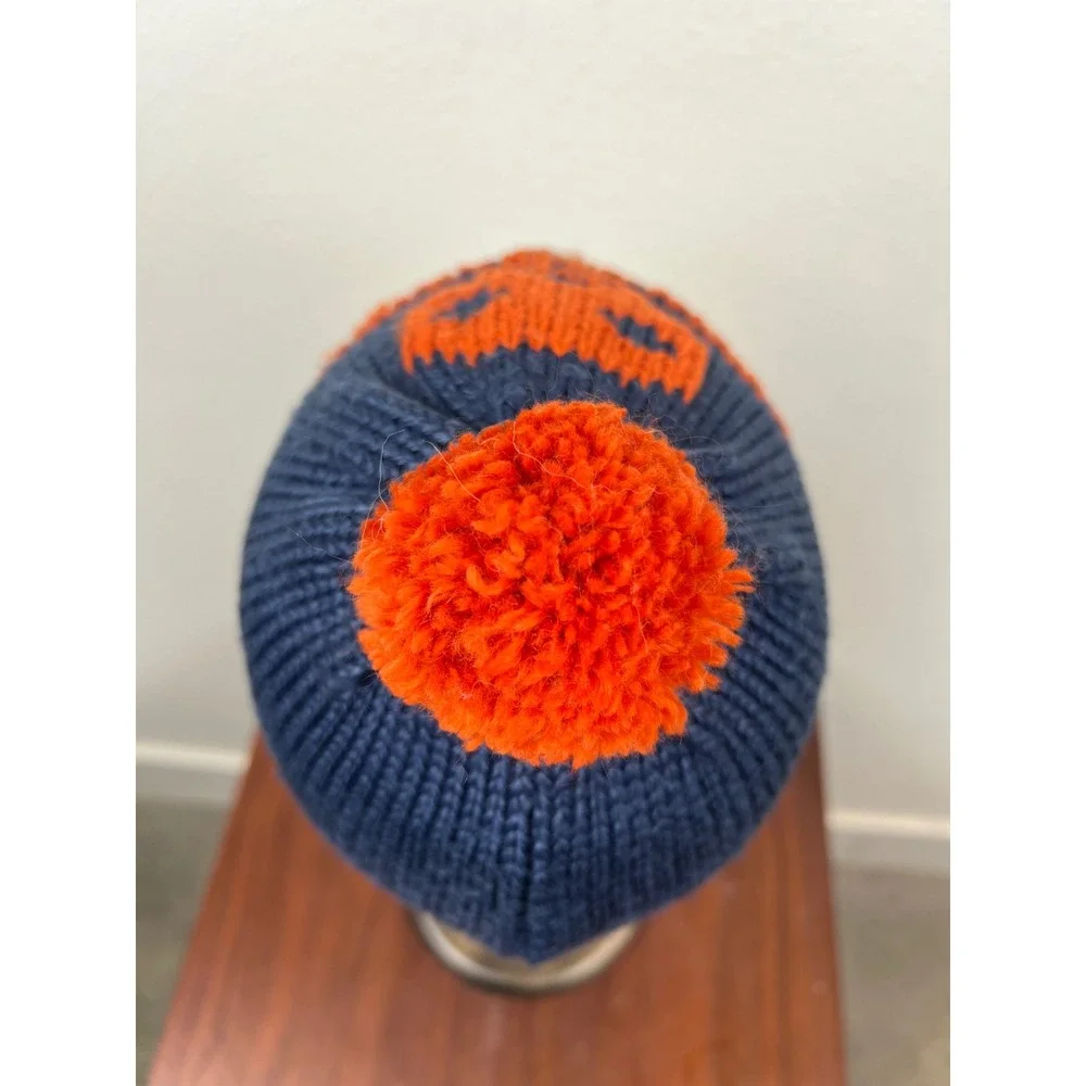 Mini Boden Kids Navy Blue Orange Skull Crossbones Fleece Lined Trapper Hat 2-6y